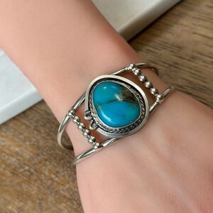 Navajo George B. Clark Sterling Silver Turquoise Cuff Bracelet, 6.5"